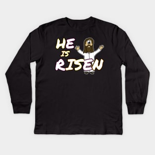 Easter Jesus He Is Risen Christian Church Kids Long Sleeve T-Shirt